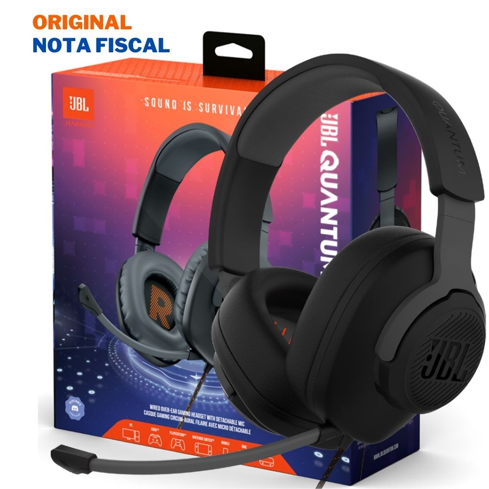 Fone de Ouvido JBL Quantum 100 Headset Gamer Headphone com Microfone Destacável e Controle de Volume