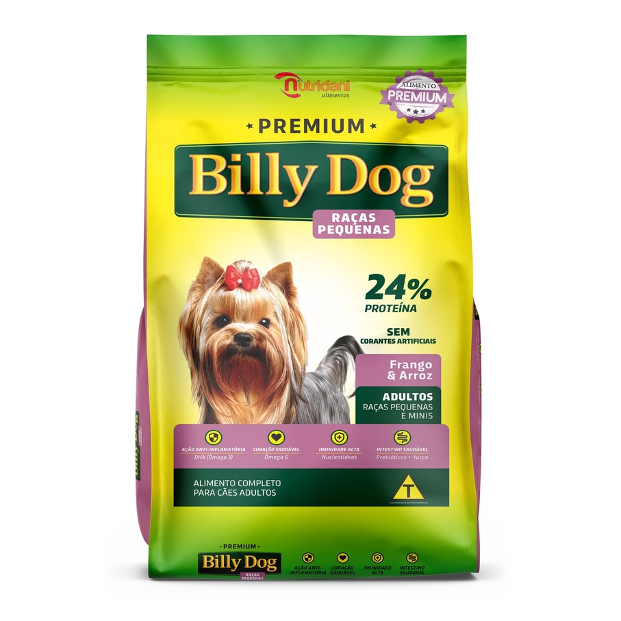 Ração Billy Dog Raças Pequenas Natural 8Kg - Cães Adultos Sabor Frango e Arroz