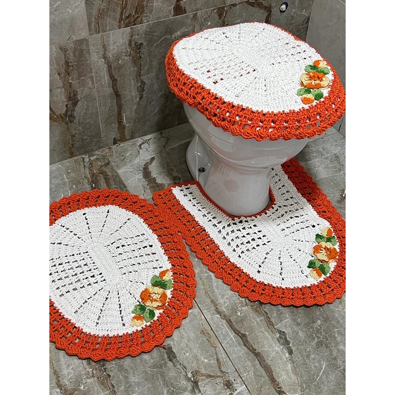 Kit Tapete Em Crochê Para Banheiro 3 Peças - Arte Crochê 100% Algodão em Oferta na Shopee