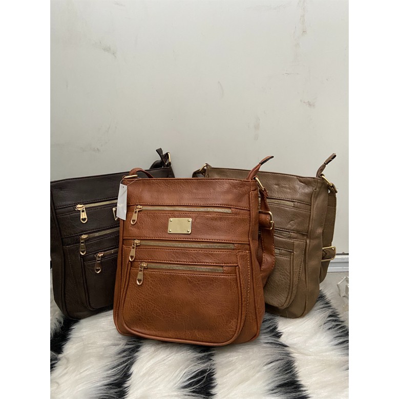 Bolsa Feminina Tiracolo Transversal 3 Ziper Couro Sintetico Importado em Oferta na Shopee