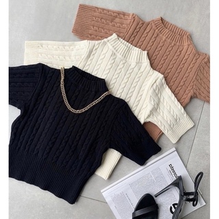 Cropped Modal Tricot Trança Manga Curta Blogueira