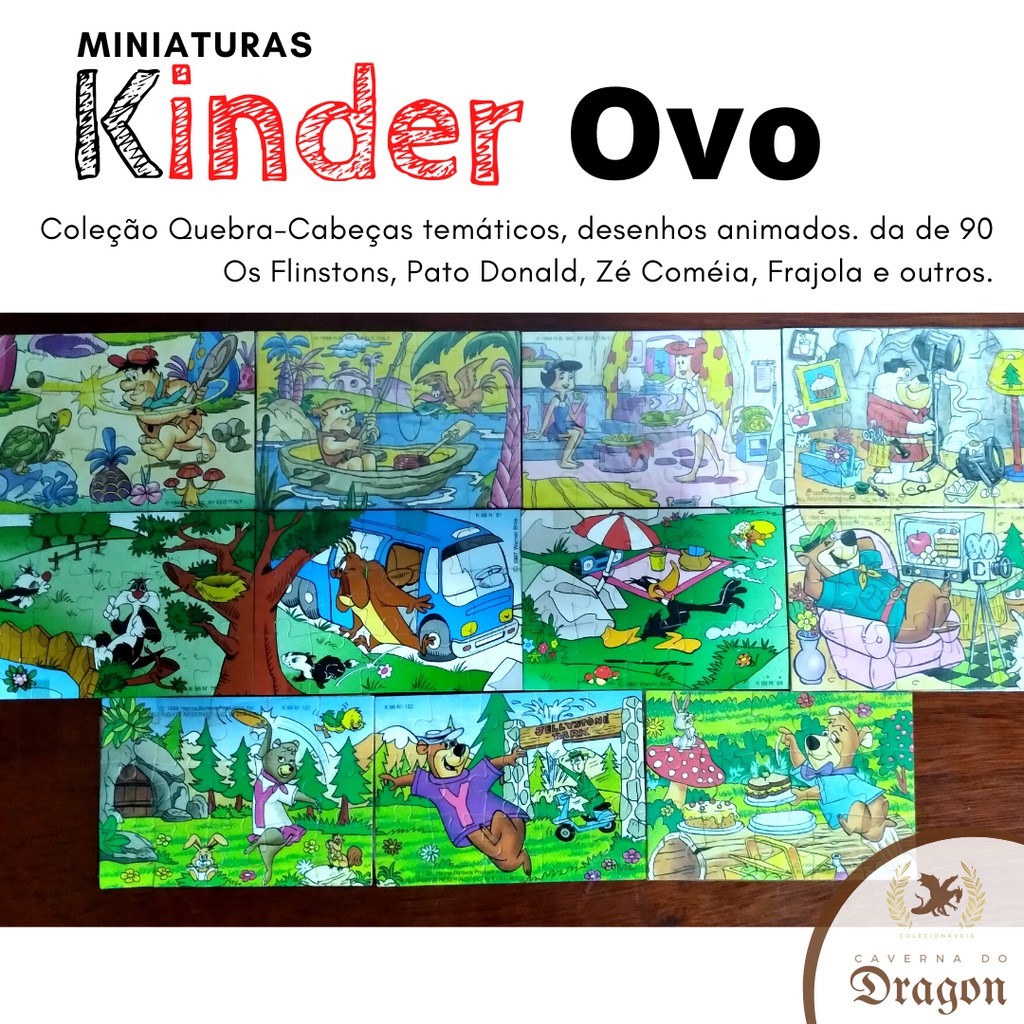 Miniaturas Kinder Ovo, Quebra-cabeças montáveis com temas variados/ Zé Coméia e Catatau, Piupiu e Frajola, Os Flinstons, Patolino e outros (Lote Aberto)/ K1994-A, K1994-B,  K1994-C, K96 Nº111
