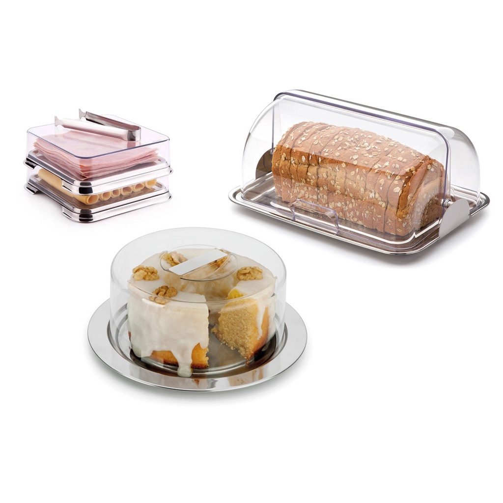 Kit Porta Pão, Porta Frios e Porta Bolo Aço Inox Vision Forma Café da manhã