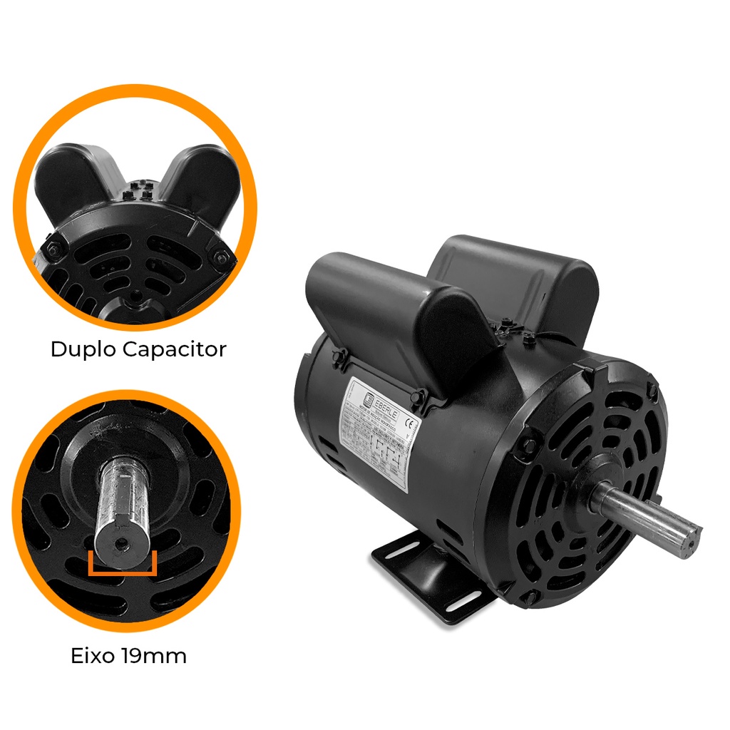Motor Elétrico 1cv Baixa Rotação Monofásico 4 Polos Aberto Eberle Mercosul