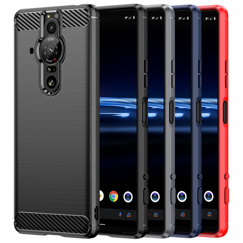 Para Sony Xperia Pro-I Armadura À Prova De Choque De Fibra De Carbono Híbrida Escova TPU Capa