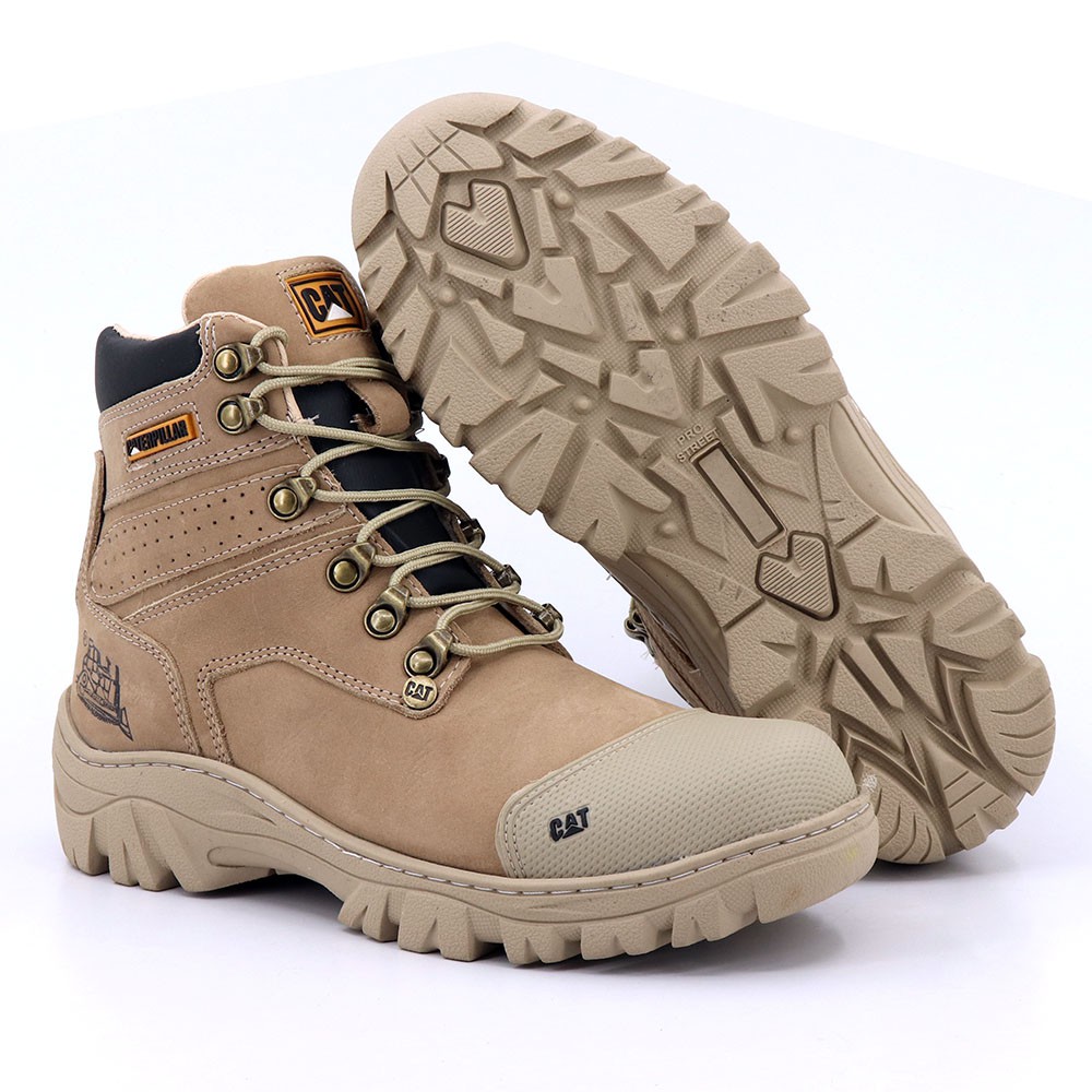 Bota Caterpillar Masculina de Couro Adventure Cat 9820 Original Verde Oliva Nude Tenis Sapato Coturno Botas Botina Botinha Masculino