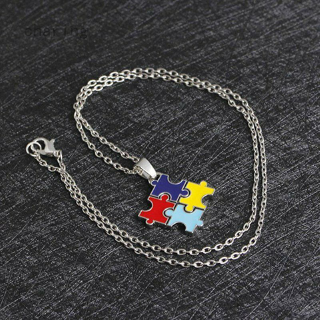 1 Pç Colar Com Pingente Quadrado Colorido De Liga Com Pingente De Quebra-Cabeça Autismo Autismo