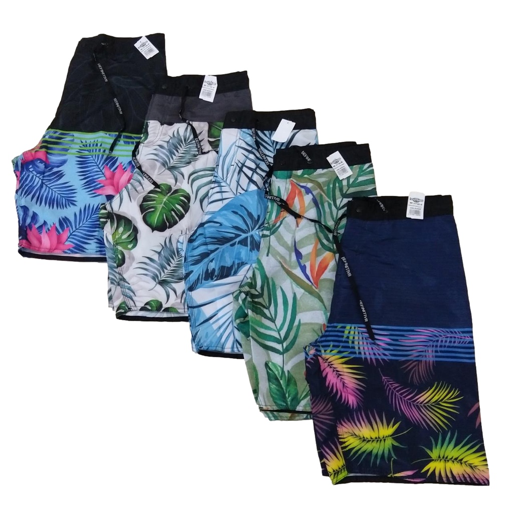 Bermuda Elastano Surf Estampada Tactel Kit Com 5 Shorts Adulto Praia Piscina Treino Academia
