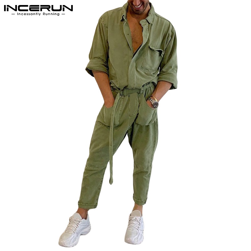 INCERUN Macacão Longo Masculino Com Gola Lapela E Manga Comprida