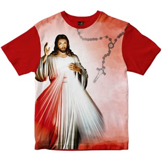 Camiseta Jesus Misericordioso com Terço Rainha do Brasil Vermelho em Oferta na Shopee