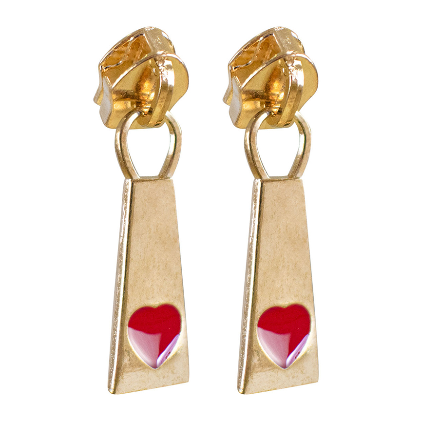 04 Cursor Ziper N?5 Metal Dourado Pingente Coracao Vermelho