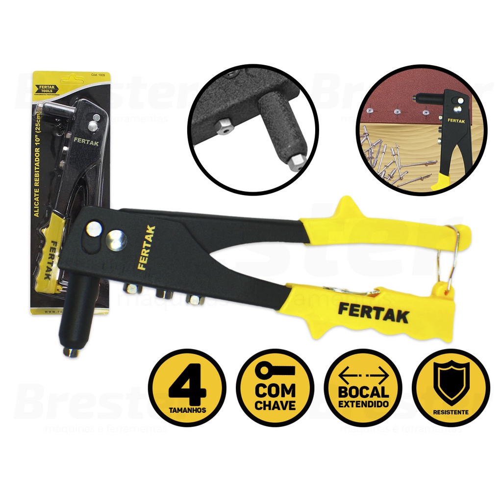 Rebitadeira Alicate Rebitador Profissional Com 4 Bicos Fertak	1009 - Home & Living