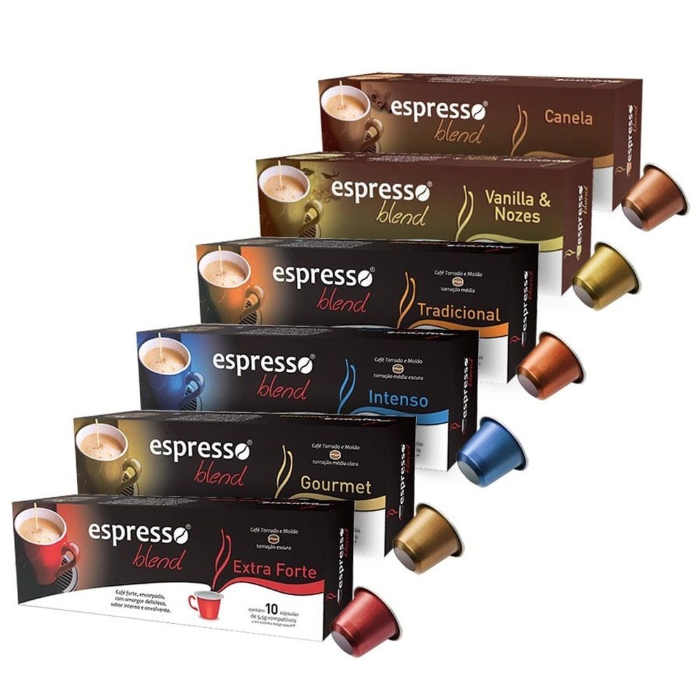 Kit com 60 Cápsulas de Café Puros e Saborizados p/ Nespresso