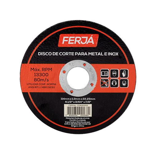 Disco De Corte Para Metal e Inox 4.1/2x1,0x7/8 - Ferja