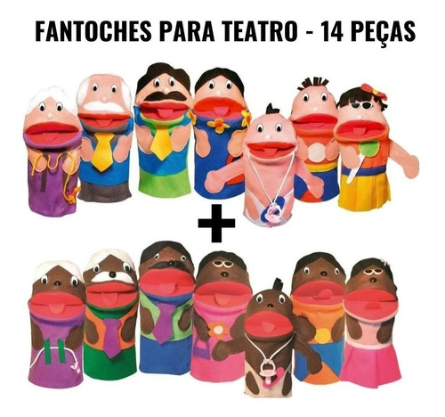Fantoches Teatro Família Branca E Família Negra Com 14 Peças