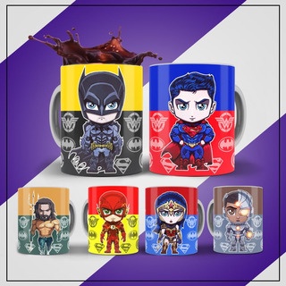 Caneca Liga da Justiça Aquaman, Batman, Cyborg, Flash, Mulher Maravilha, Super Man, COLEÇÃO CHIBI