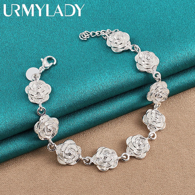 925 Sterling Silver Completa Rose Flor Pulseira Cadeia Para As Mulheres Da Festa De Casamento Engagement Moda Charme Jóias em Oferta na Shopee