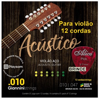 Cordas de Aço para Violão 12 Cordas Giannini Acústico tensão 010 0.10 Encordoamento Completo em Oferta na Shopee