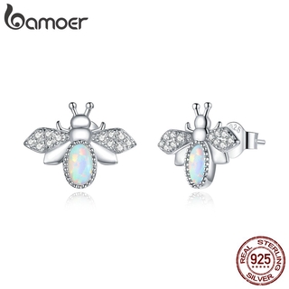 Bamoer Prata Abelha Brincos 925 Sterling Silver Opala Animal Lindo Brincos De Presente Para A Menina Finas Jóias Projeto Original Sce1021
