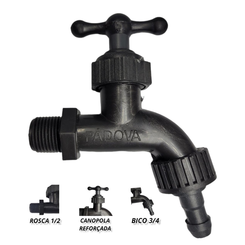 Torneira Pvc Para Tanque - Jardim - Pia Preta Multiuso Com Bico 3/4 Para Saida de Maquina de Lavar Roupa