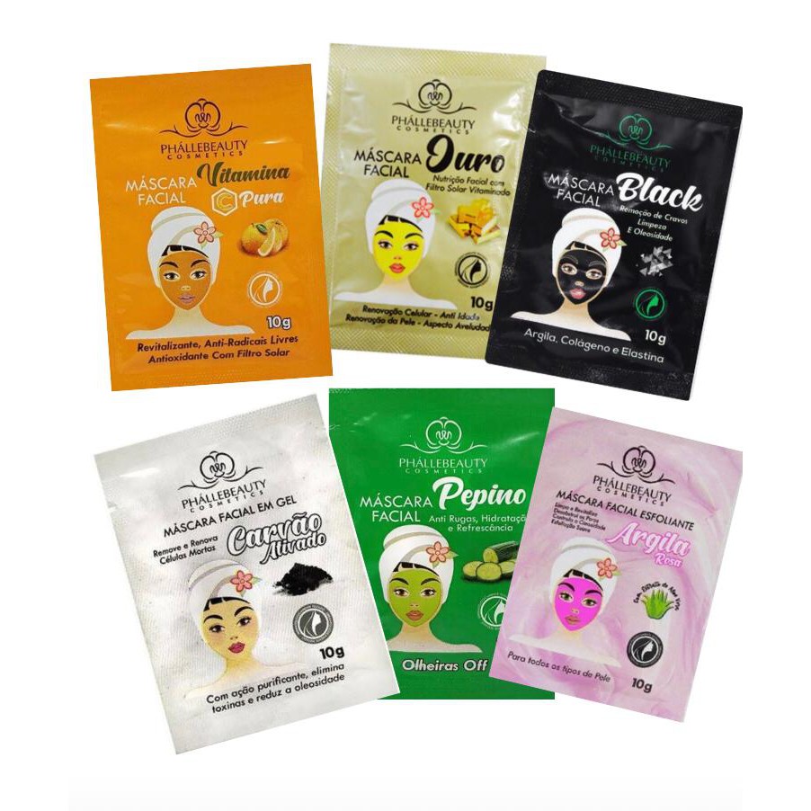 Kit Facial Cuidado com a Pele Máscaras Sachês diversos 6 unidades