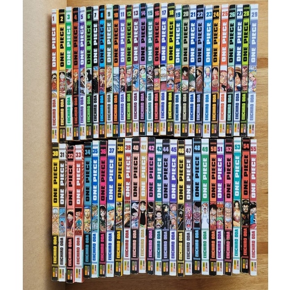 Mangá One Piece 1, 2, 3, 4, 5, 6, 7, 8, 9, 10, 11, 12, 13, 14, 15, 16, 17, 18, 19, 20, 21, 22, 23, 24, 25, 26, 27, 28, 29, 30, 31, 32, 33, 34, 36, 37, 38, 39, 40, 41, 42, 43, 44, 45, 46, 47, 48, 49, 50, 51, 52, 53, 54 e 55