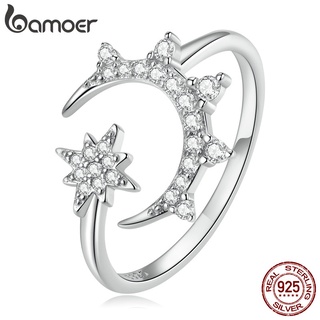 Bamoer 925 Estrela De Prata E Anel Aberto Da Lua Para Jóias Simples Moda Feminina