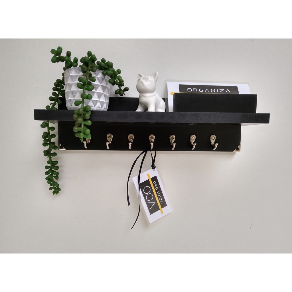 Porta Chaves Com Prateleira Suporte Objetos C/ 6 Ganchos Preto alta qualidade em Oferta na Shopee