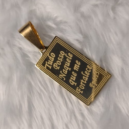 Pingente Quadrado Tudo Posso Naquele Que Me Fortalece Banhado a Ouro 18K