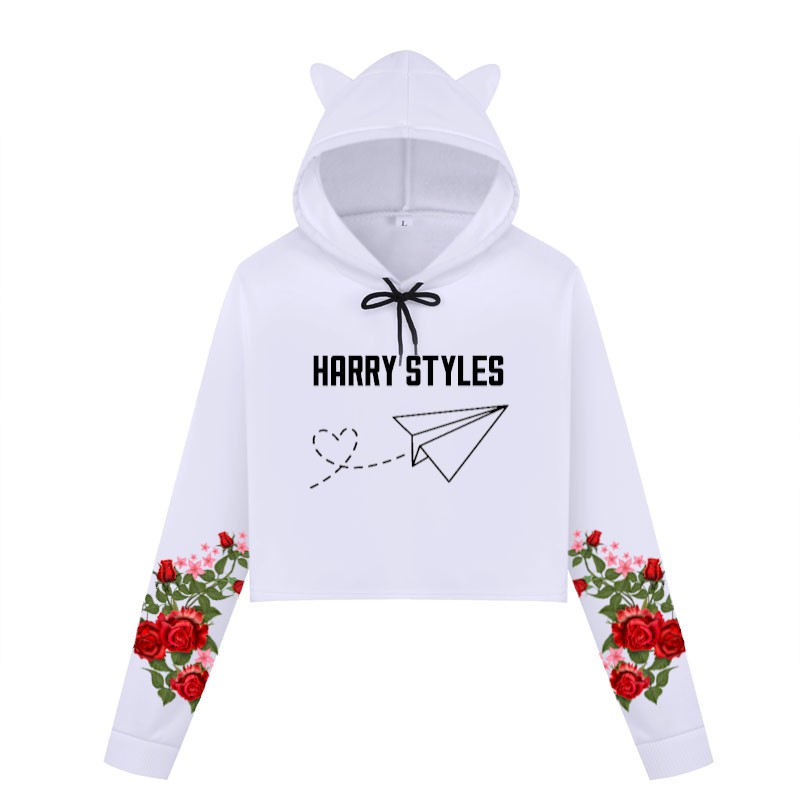 Blusa Cropped de Moletom Mangas Flores Vermelhas Harry Styles A429