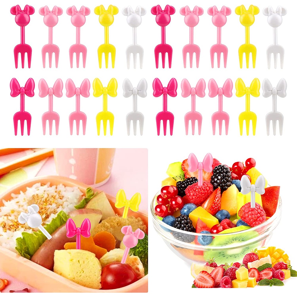 Palhetas De Comida Para Crianças , 20pcs Mini Laço De Frutas Garfos  Benzinhos Bonitos Decoração De Lancheira Acessórios - Escorrega o Preço