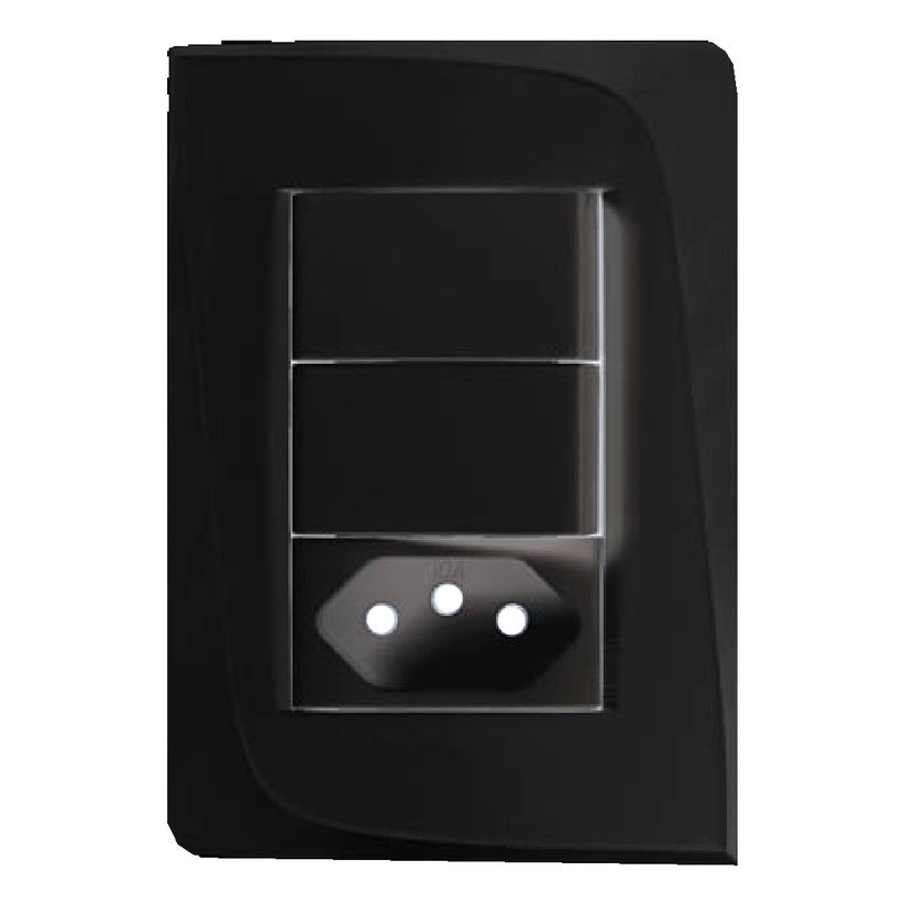 CONJUNTO 2 INTERRUPTOR PARALELO + TOMADA 10A 250V PEZZI PRETA TENDENZA 50000