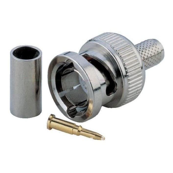 Conector BNC Macho para crimpar. RG59 / RG6. Conexão Coaxial. Conector todo em metal. Próprio para cabos coaxiais (RG6, RG59 ou 4mm).