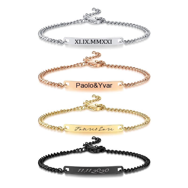 Vnox Gravura Personalizado De Aço Inoxidável Pulseira Da Placa De Identificação Cadeia Tag Pulseiras Para As Mulheres em Oferta na Shopee