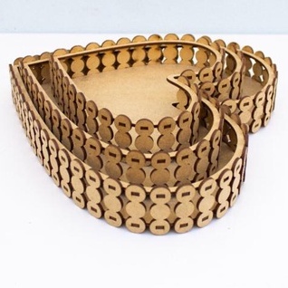 kIT Trio Bandeja perola modelo coração em mdf cru 7 TRIO