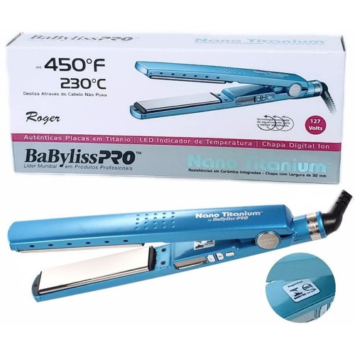 Prancha De Cabelo Babyliss Pro Nano Titanium 2091 Babnt2091tbr Azul 110v + Brinde!