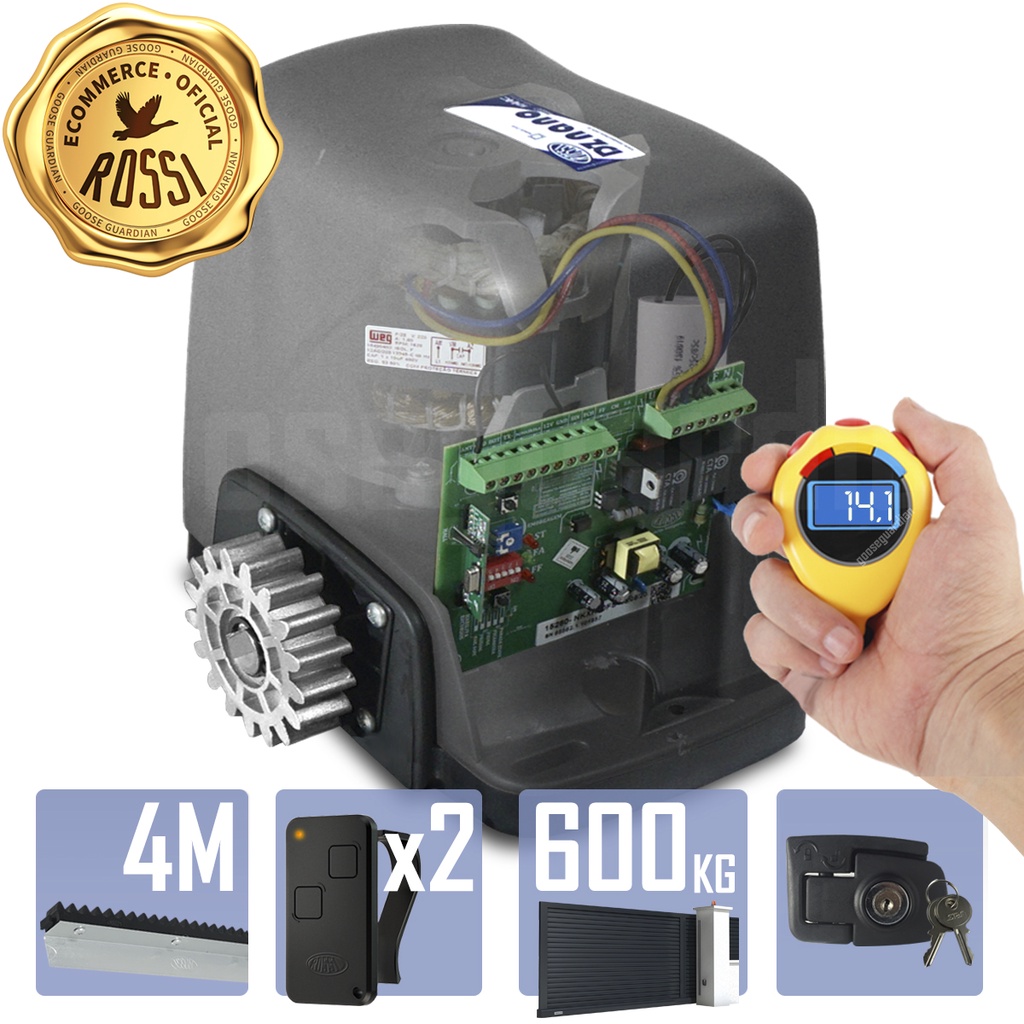 Kit 1 Motor Rossi Dz Nano Turbo 4m Crem 2 Control Portão 600kg