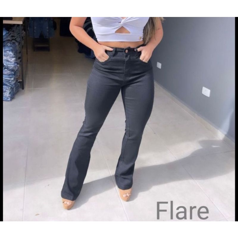 calça jeans flare feminina preta wissam jeans