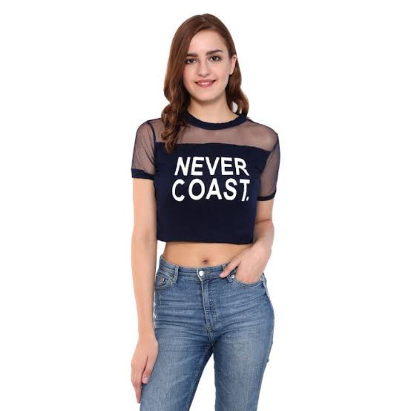 Crop top Cropped transparência com letras em branco moda japonesa alternativa e-girl kpop asiática