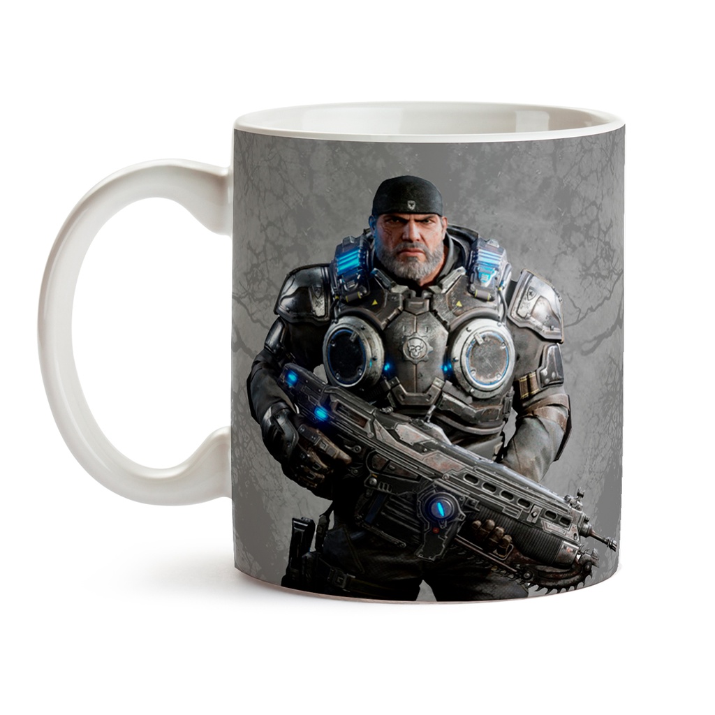 Caneca Gears of War Marcus Fenix + Caixa - Xícara 325ML Personalizada Marcus Fenix Porcelana Super Branca Cerâmica
