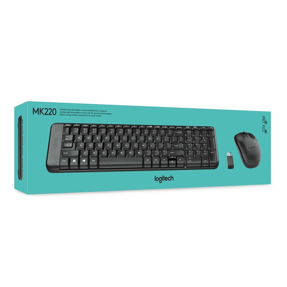 KIT TECLADO E MOUSE LOGITECH MK220 SEM FIO PRETO