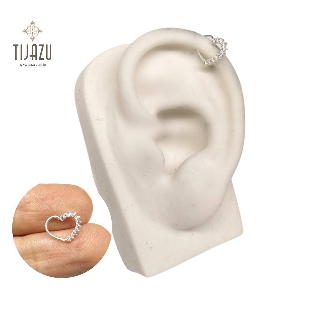 Piercing Orelha Cartilagem Coração Cravejado Prata 925 em Oferta na Shopee