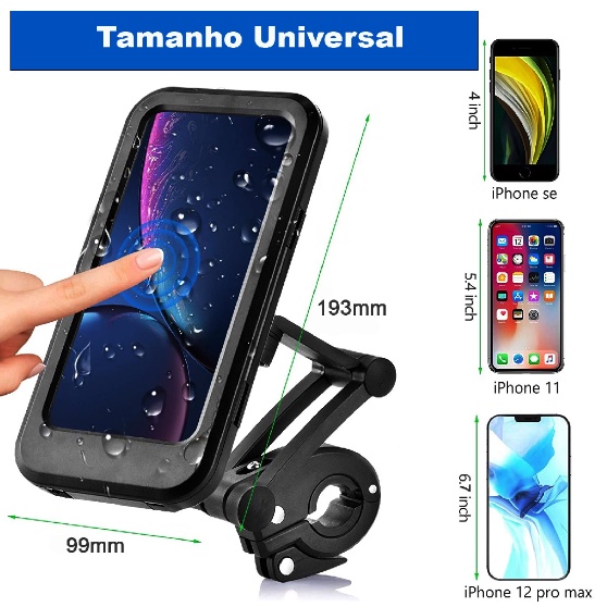 Suporte De Celular Magnético Articulado Para Moto e Bike Com Capa a Prova D'água Até 6,5"