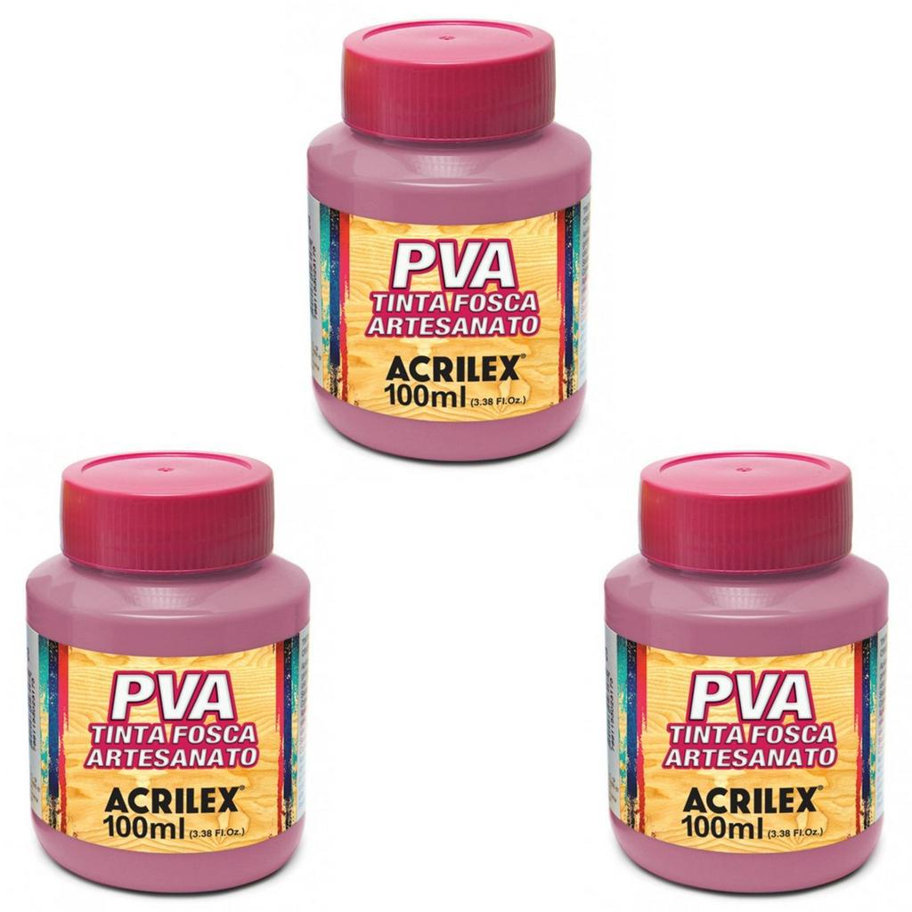 Kit Tinta Fosca Artesanato PVA Rosa Antigo 3x 100ml Acrilex