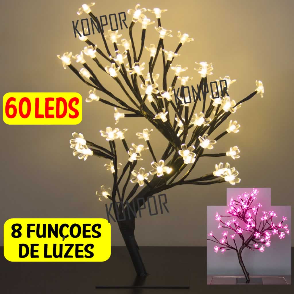 Luminaria Arvore Flores Cerejeira 60 Leds Branco Amarela Rosa Azul ou  colorido abajur | Shopee Brasil