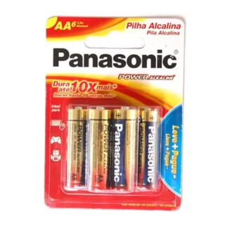 Pilha alcalina Panasonic AA kit 6 unidades frete grátis