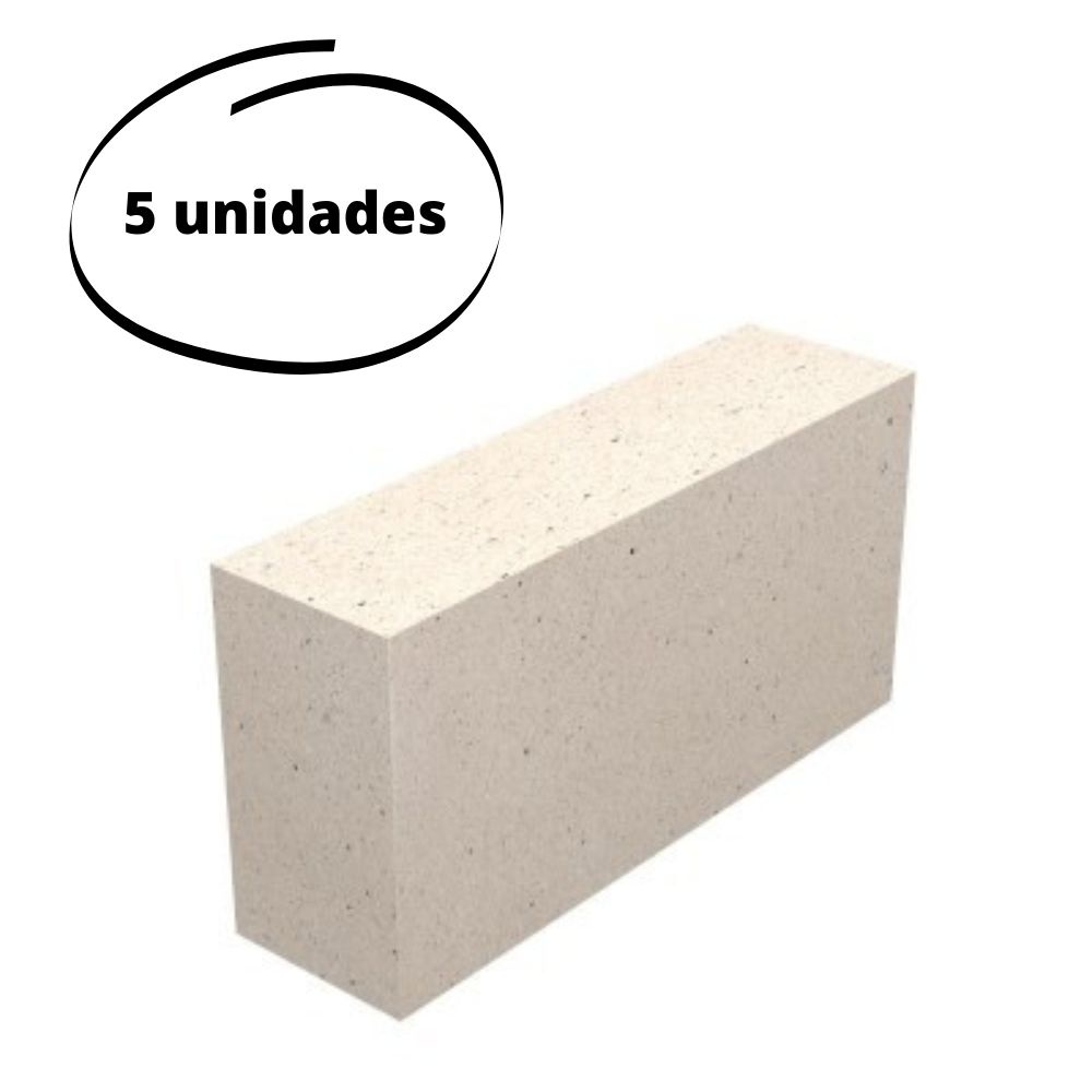 Kit 5 Tijolos Refratário para Churrasqueira Forno Lareira 23x11x5cm Alta Temperatura