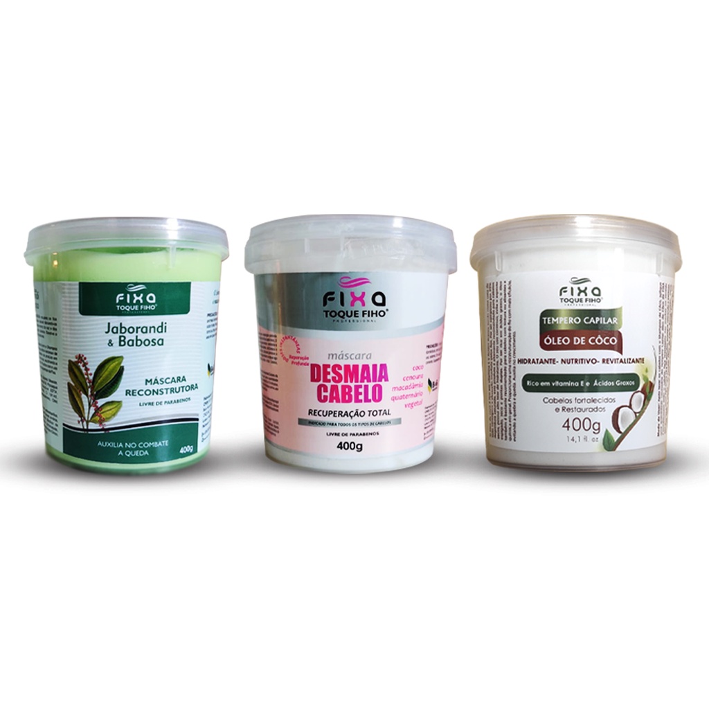 Kit Cronograma Capilar Completo 400g - 3 Produtos - Escolha O Seu - Hidratação Nutrição e Reconstrução - Fixa Cosméticos