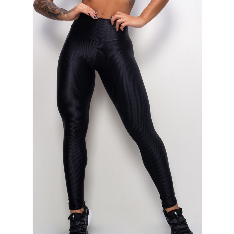 Calça Legging Basico Em Poliamida 3D Listrada Cintura Alta Fitness Academia Feminina