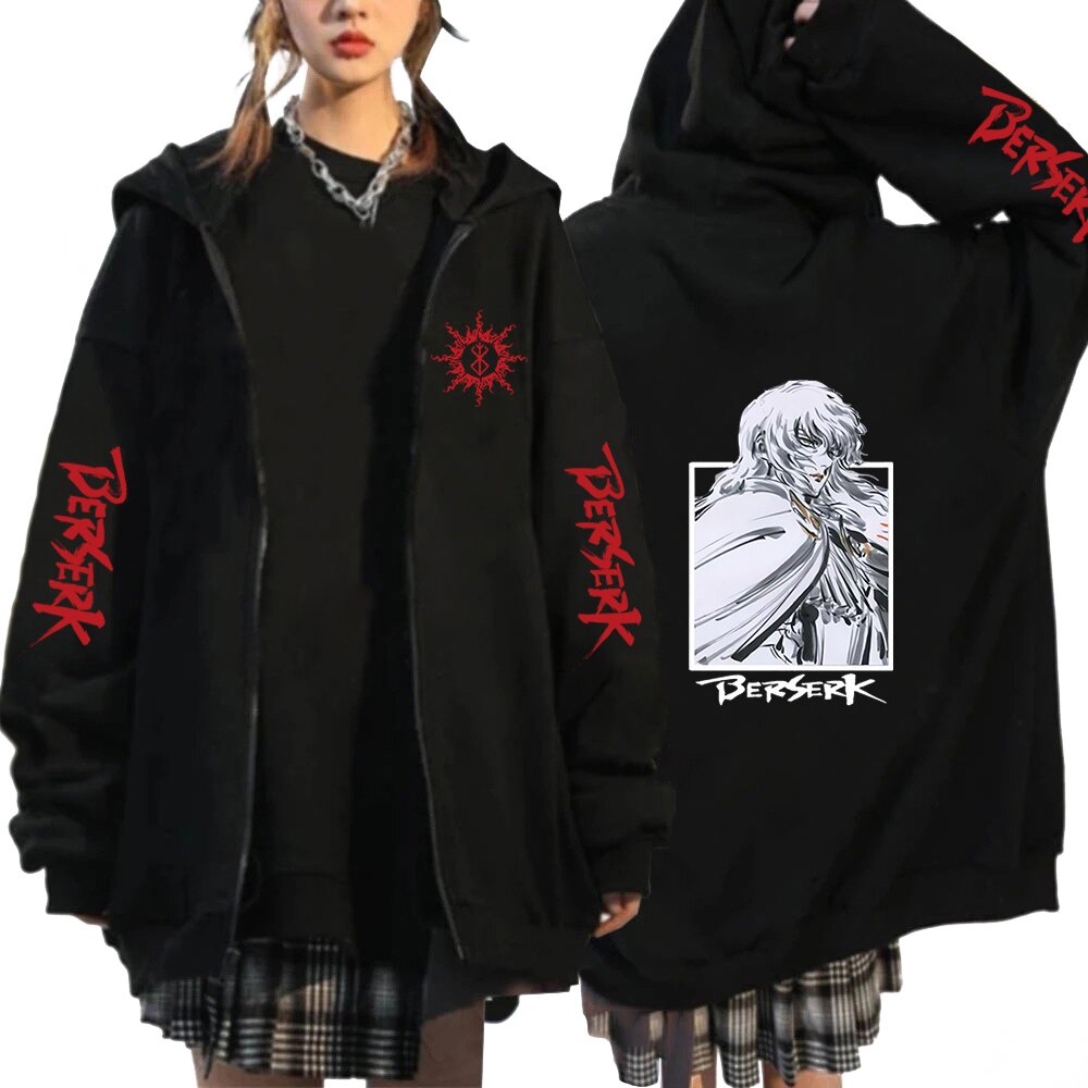 Berserk Zipper Homens Manga Longa Moletom Casacos Engraçado Anime Japonês